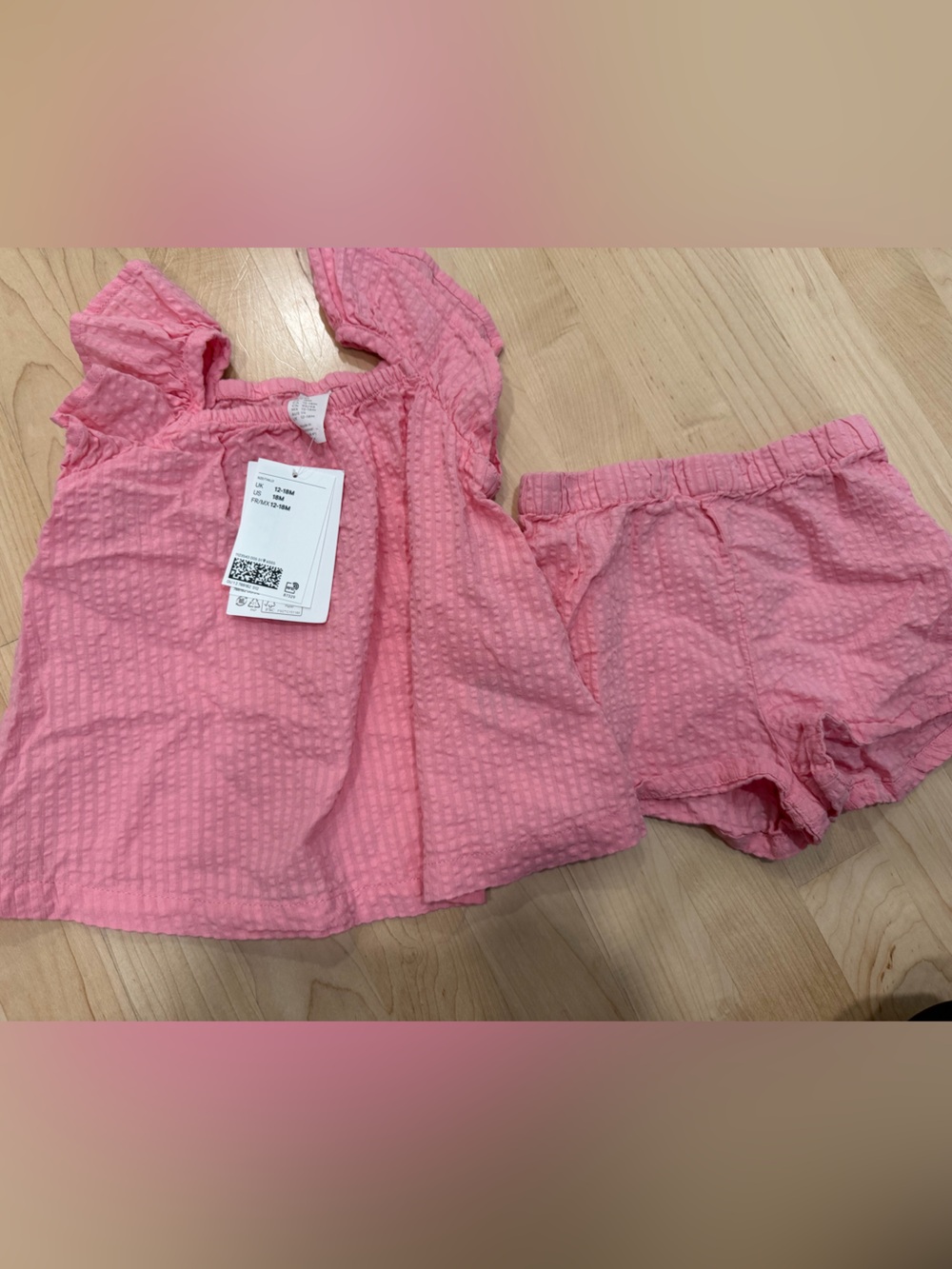H&M Pink Textured Girls Matching Top and Shorts Set